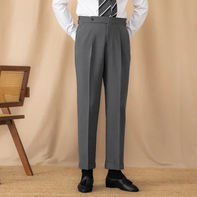 Advanced Design Men's High Waist Pure Color Straight Suit Pants
