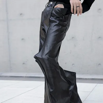 3D Cutting Spiked Coated Wax Surface Denim Casual Flared Pants