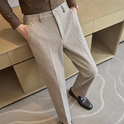 Mens Acetate Wool Casual Loose-fit Trousers