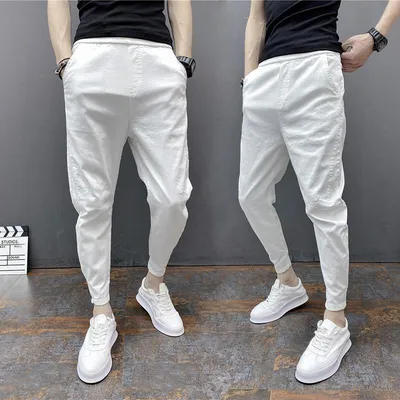Slim-fitting Ankle Length Trousers Solid Color Elastic Ankle-tied Harem Pants
