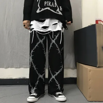 Dark print casual straight pants