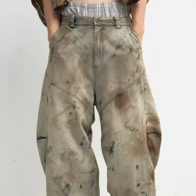 American High Street Retro Washed Tie-dye Worn Jeans