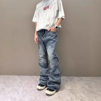 American High Street Vibe Retro Washed Pleated Skinny Jeans