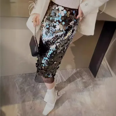 Affordable Luxury Fashion All-match Sequins Sheath Skirt