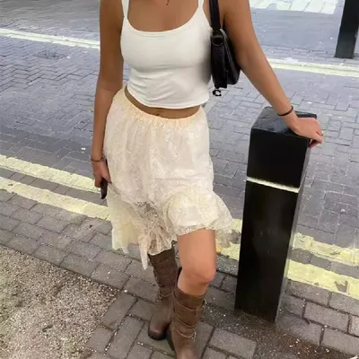Amazon See-through Lace Asymmetric Skirt