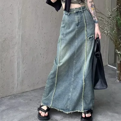 American Design Sense Niche Slimming Skirt Retro Burr Washed Overalls