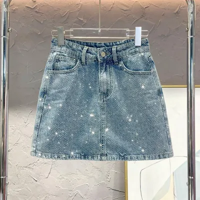 A-style Starry Hot Rhinestone Versatile Slimming Casual Denim Skirt For Women