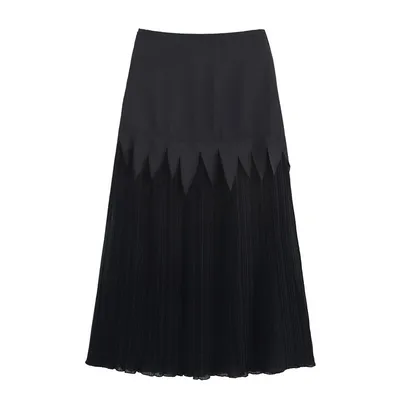 Acetate Satin Chiffon Slimming Patchwork Pleated Skirt