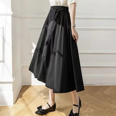 A- Line Skirt Draping Large Hem Mid-length Skirt