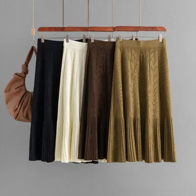 All-match High Waist Slimming Pleated Skirt Mid-length Women