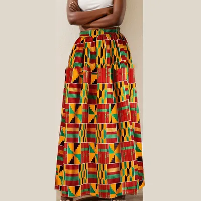 African-print A-line Skirt With Pockets