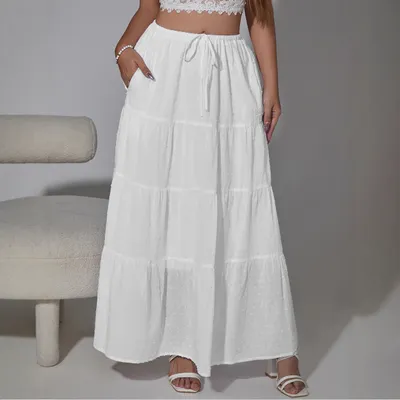 Adjustable High-waist Elastic Midi Skirt With Four Panels
