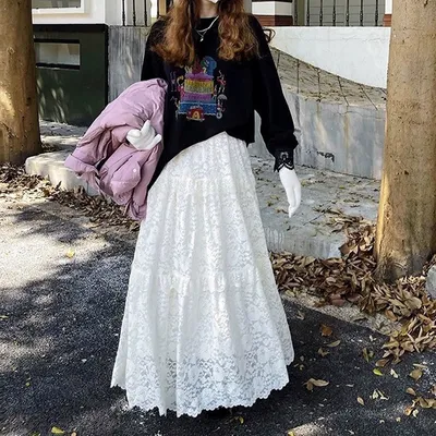 Lace-Panel High-Waisted Skirt For Women