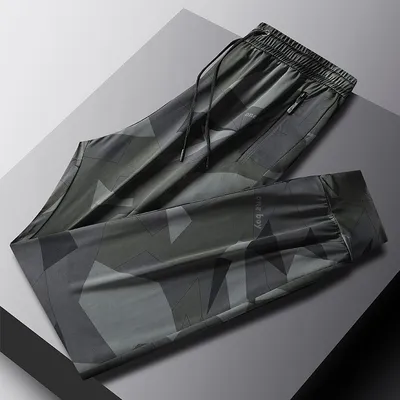Summer Camouflage Loose-Fit Plus-Size Stretch Quick-Dry Sports-Casual Mens Ankle-Tightening Trousers
