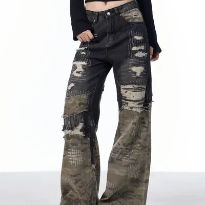 American High Street Camouflage Stitching Pants