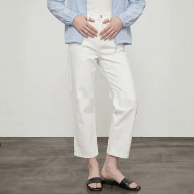 98-length Wide-leg White Straight-leg Casual Workwear Jeans