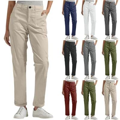 2026 Ladies Workwear Casual Pants With Multiple Pockets, Straight Leg, Mid-Length Pants