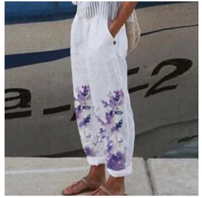3D Digital Printing Cotton And Linen Simplicity Rag-eared Casual Pants