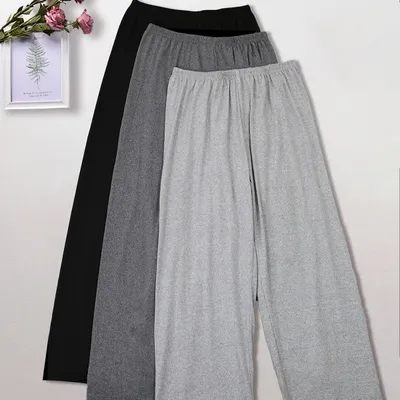 3-Piece Casual Solid-Color Long Pajama Pants Set