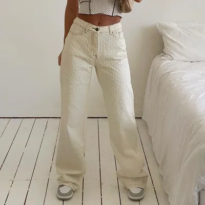  Foreign Trade New Street Trend Women's Wear Ripped Texture Jeans Wide-Leg Pants Women