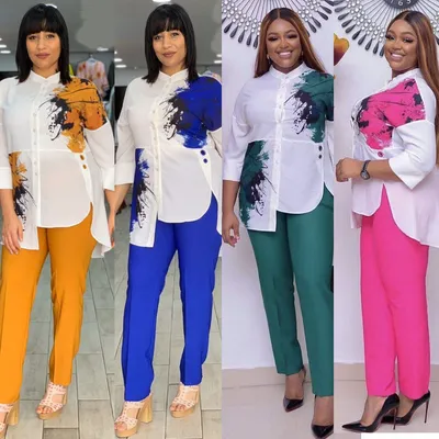 New African Women Fashion Suits Print Shirt and Pants Set