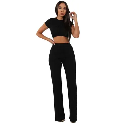  European And American Fashion Casual New Sexy Two-Piece T-Shirt Wide Leg Pants