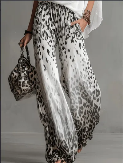 2026 New Ink Leopard Shadow Drop Gradient Leopard Pattern Wide Leg Pants