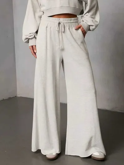 2026 New Summer Women's Solid Color Tie Loose Wide Leg Draped Pants