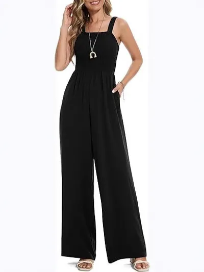 2025 Cross-border Explosions Women's Summer Casual Pleated Jumpsuit Square Collar Work Jumpsuit Sleeveless Wide Leg Pants