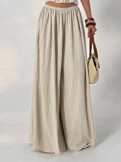 2026 European And American Cross Border Amazon New Fashion Women's New Elastic Casual Solid Color Long Pants Wide Leg Pants Loose