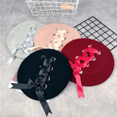 All-match Harajuku Strap Bow Woolen Beret