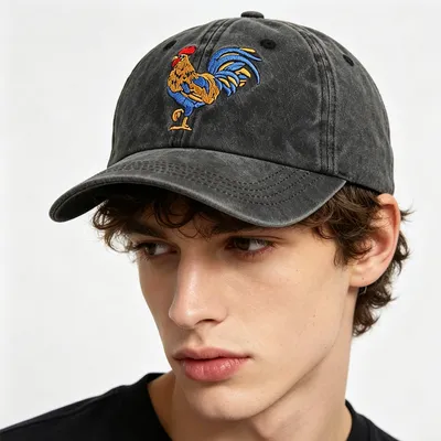 2pcs Colorful Rooster Embroidered Baseball Cap - Vintage Washed Cotton Hat, Adjustable Unstructured Low Profile, Casual Farm Animal Cap For Men Women
