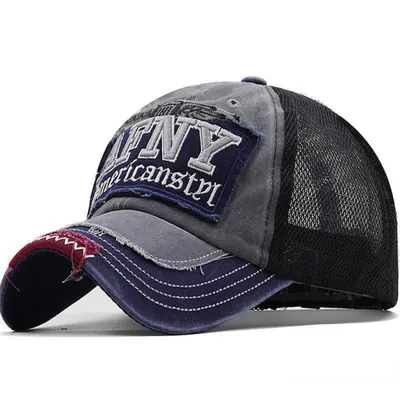 American Retro Distressed Washed Patchwork Lettered Frayed Baseball Cap For Summer, Breathable Outdoor Curved Brim Netted Visor, Trendy And Versatile Casual Hat