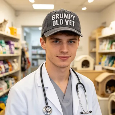 2pcs Grumpy Old Vet Embroidered Baseball Cap, Vintage Washed Grey Cotton Hat For Veterinarians Men Women