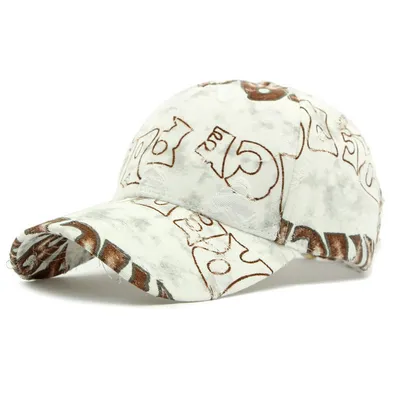 Men's And Women's Fringed Letter Vintage Distressed Short Beard English Print Soft Top Baseball Cap For Street Trendy Daily Wear