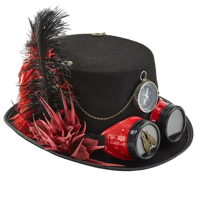 Steampunk Goggles Top Hat  Gothic Compass Feathers