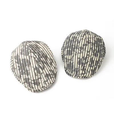 Vintage Striped Trendy Gradient Front Hat, Water-washed Distressed Short Brim Beret, Versatile Casual Baseball Cap