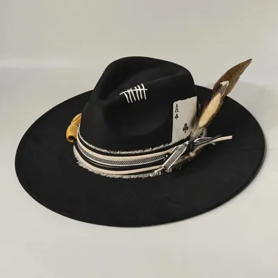 Wool Felt With Feathers Fallwinter Flat-brim Jazz Hat