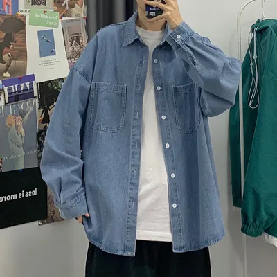Blue Mens Relaxed Fit Denim Shirt