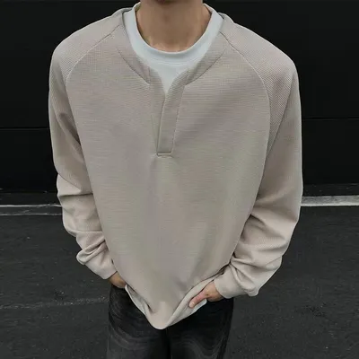 Contrast Colors False-two-piece Trendy V-neck Waffle Sweater Casual All-matching Tops