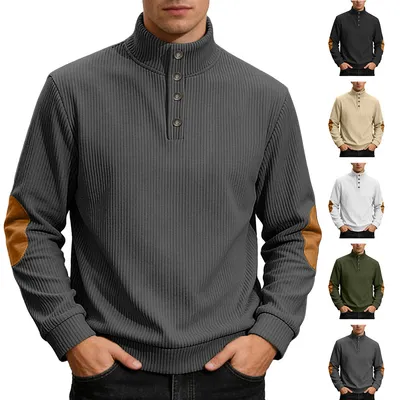 Jacquard Ribbed Stand-collar Fashionable Casual Mens Long-sleeve