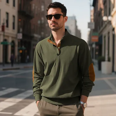 Mens Corduroy Pullover Long-Sleeve Casual American-Style Loose-Fit Sweatshirt