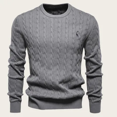 Embroidered Solid Color Knitted Sweater With Deer Pattern