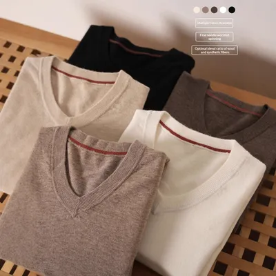 Mens V-neck Wool Sweater Mens Pullover