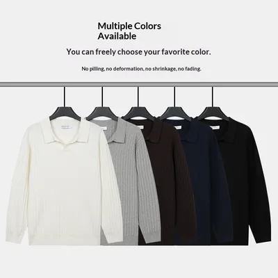 Striped Knitted Long-sleeve Mens Polo Shirt