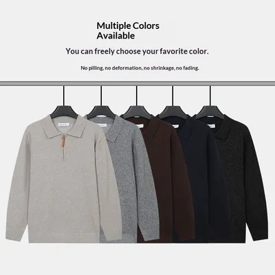 Lapel Knit Sweater With A Half-zip And Long Sleeves For Men
