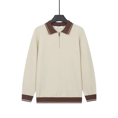 Mens Solid-Color Casual Top With Lapel And Half-Zip