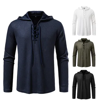 Drawstring Design Men's Hooded Long Sleeve T-shirt