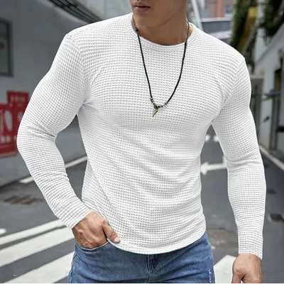 Mens Casual Long-sleeve Crew-neck Top For A Refined Look