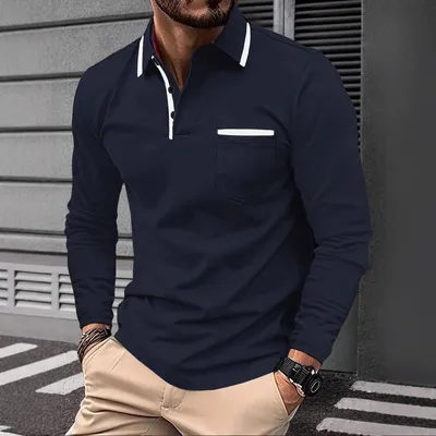 Mens Business-Casual Long-Sleeve Polo Shirt